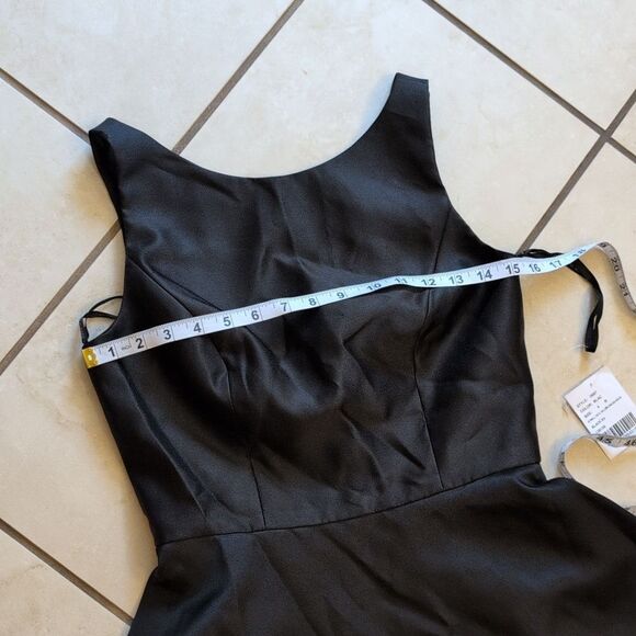 NWT Alfred Sung Bateau Neck Satin High Low Cocktail Dress in Black Size 4 - Picture 10 of 14